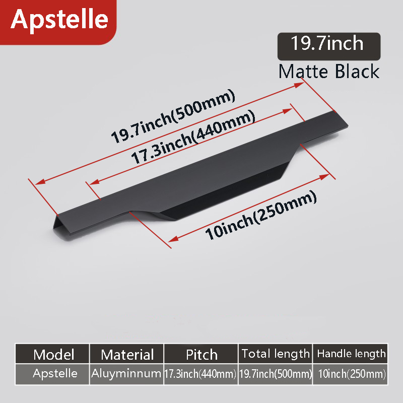 Aluminum Alloy Hidden Home Improvement Black Furniture Handle Furnitur Door Handl T Bar Black Gold Home Improvement: 1-Black-500mm