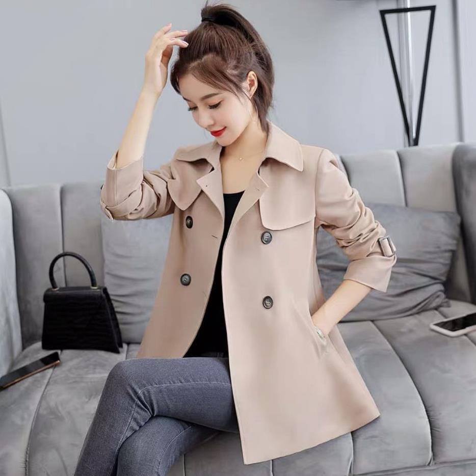 Kvinner casual trench høst vindjakke casual løs safari klær stativ krage snøring kvinne trench coat: Khaki / L