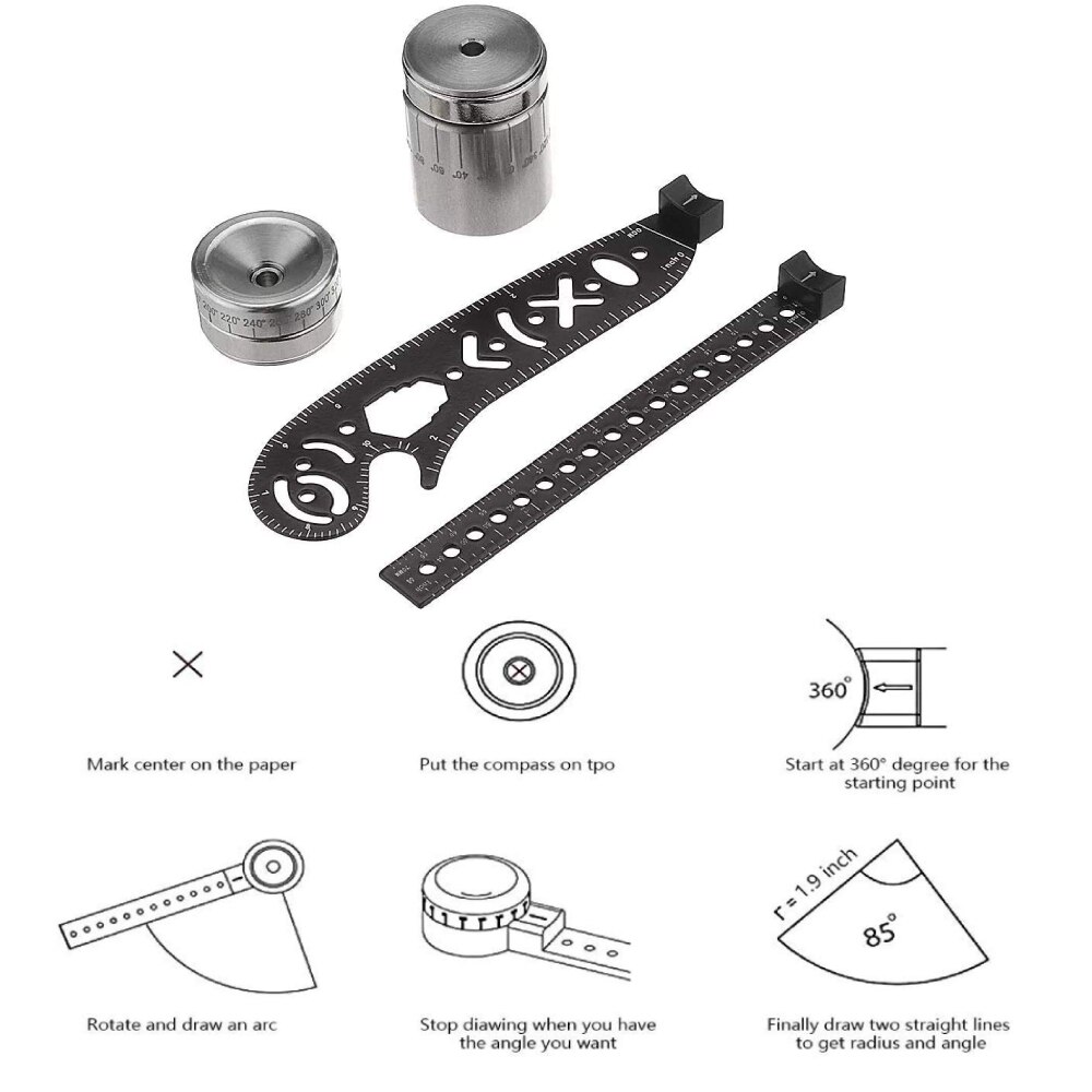 Multifunction Ruler Opener Mini Compass Protractor Combo-Circles Drawing The Most Versatile and Portable Tool