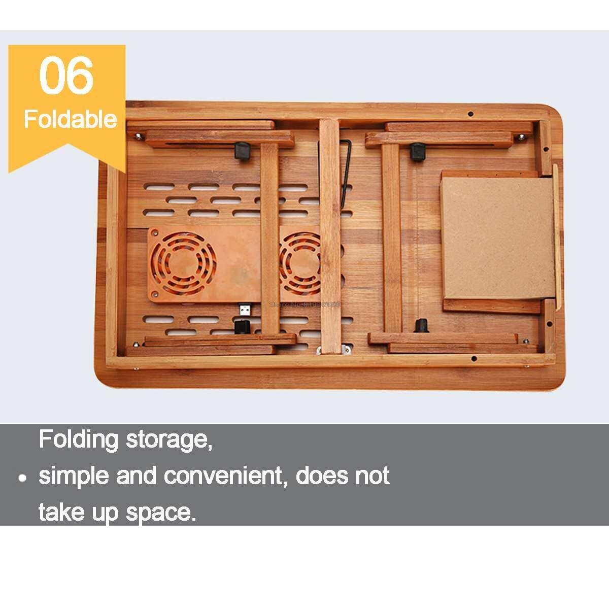 Portable Folding Bamboo Laptop Table Sofa Bed Office Laptop Stand Desk With Cooling Fan Bed Table For Computer Notebook Books