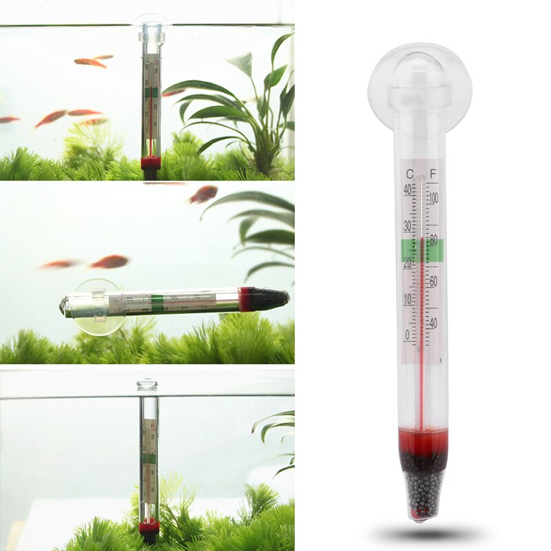 Aquarium Thermometer Submersible Glass Fish Tank Thermometer Accessories for Water Temperature Measuring Waterproof Suction Cup