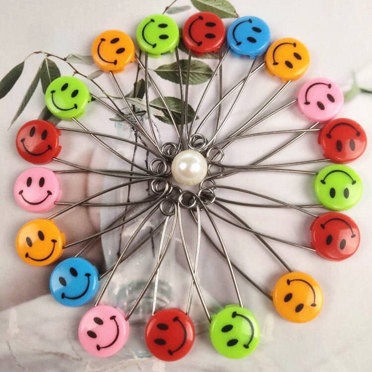 10Pcs 55Mm Veiligheidsspelden Kind Proof Veiligheid Pin, candy-Kleur-Smile Leuke Baby Veilig Pinnen, Plastic Hoofd, Voor Stof Luiers: smile random
