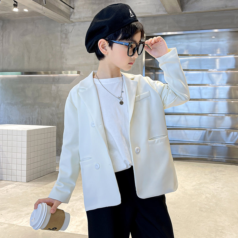Blazer de Costume pour garçons de 4 à 13 ans, décontracté, blanc crémeux, pour fête et mariage, collection printemps-automne