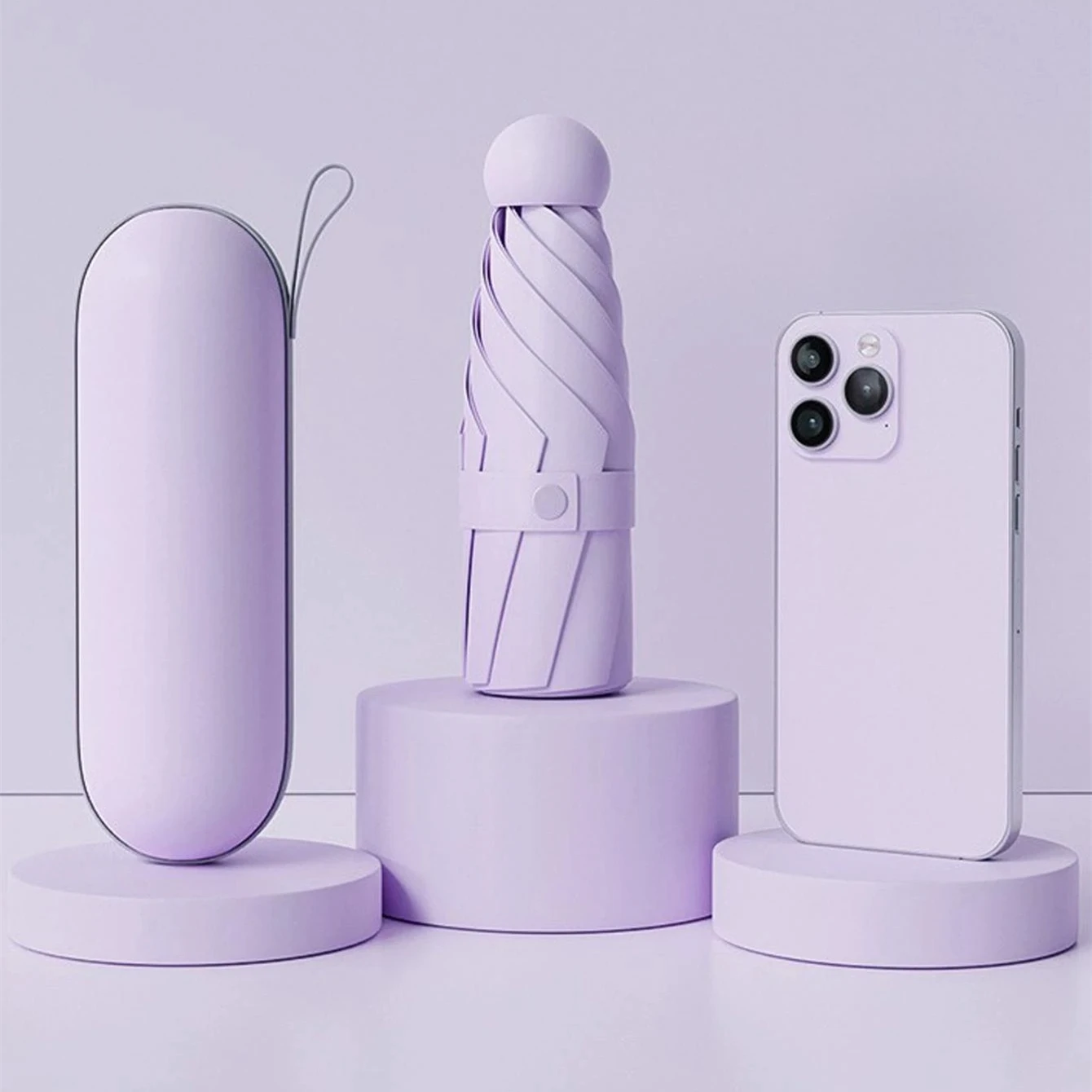Mini paraguas Anti-Uv para días soleados y lluviosos, portátil con revestimiento Uv y sombrilla de playa de 6 costillas reforzadas, 1 ud.: Morado