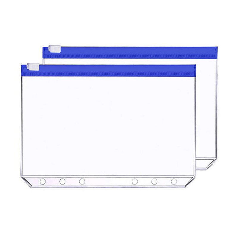 2pcs/lot File Organizer Storage Folder Standard Transparent PVC Loose Leaf Pouch with Self-Styled Zipper Filing Binder Document: A5 blue 2pcs
