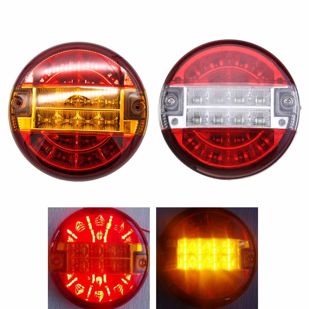 2x 5.5inch Emark 140mm 20 LED Trailer Truck Stop Tail Lights Amber Turn Signal Round Lamp Caravan Lorry Van Rear Light 24v