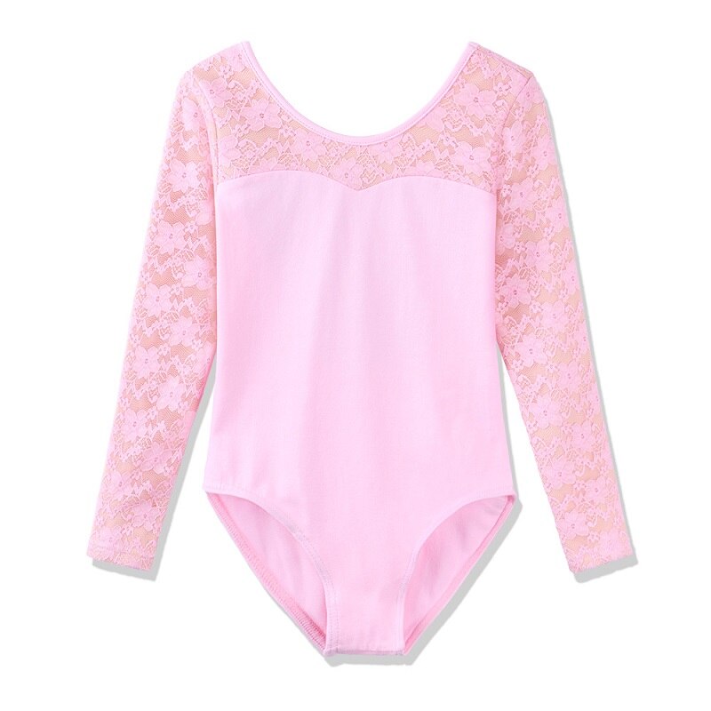 BAOHULU Peuter Tieners Meisjes Turnpakje Lange Mouw Katoen Ballet Kostuum 3-8 Jaar Kinderen Dans Slijtage Warm Bodysuit Kant roze: Roze / L