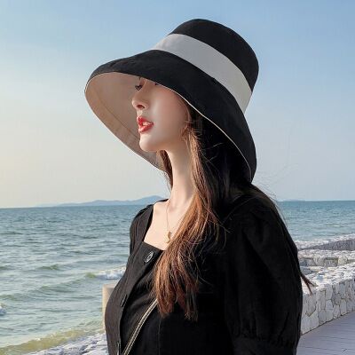 ¡Novedad de ! Sombreros de pescador de ala ancha de tela francesa, sombreros de pescador de verano para mujer, sombrero de cubo para viajes al aire libre plegable, sombreros de playa Anti-UV: black