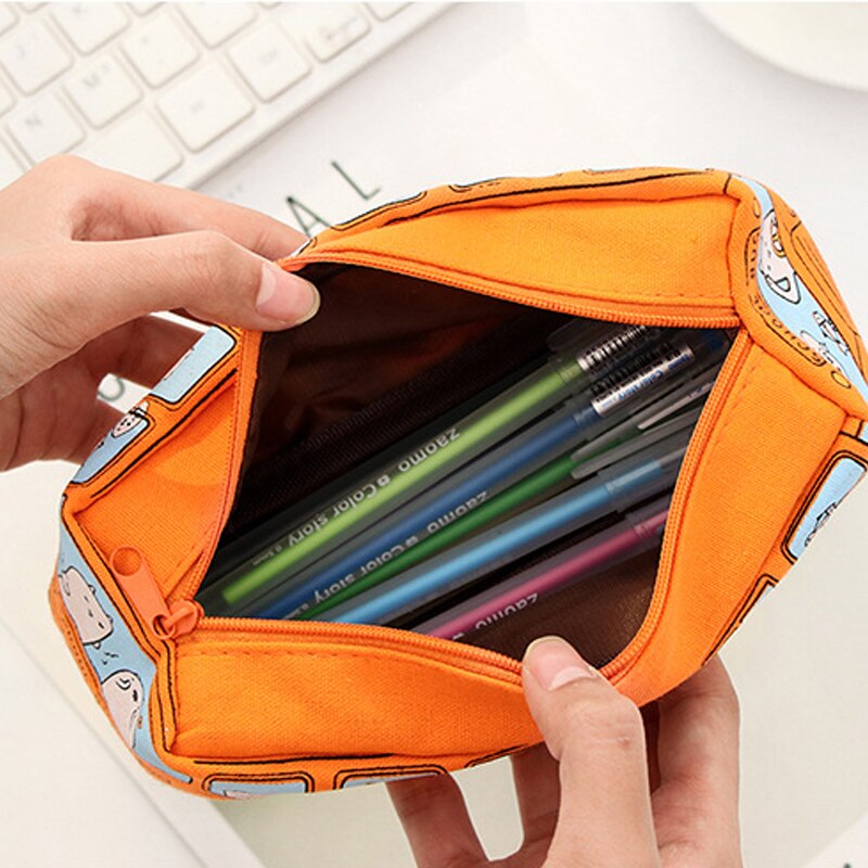 Large Canvas Pencil Case Popular School Bus Zipper Pencil Box For Stationery Organizer School Supplies Durable Pen Bag For Kids