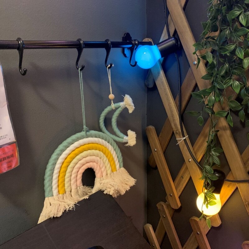 Decoración nórdica para habitación infantil, colgante de pared de arco iris tejido a mano, para habitación de niños y niñas