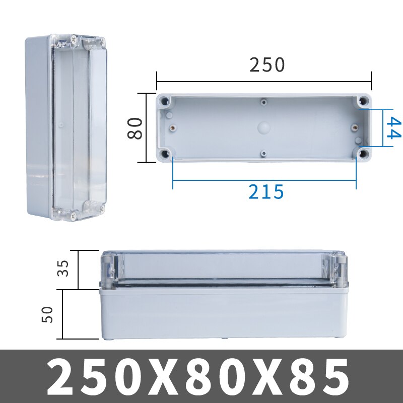 IP67 Outdoor Waterproof PC Junction Box Plastic Shell Distribution Box Monitoring Power Box Socket Box Transparent ABS: 250x80x85