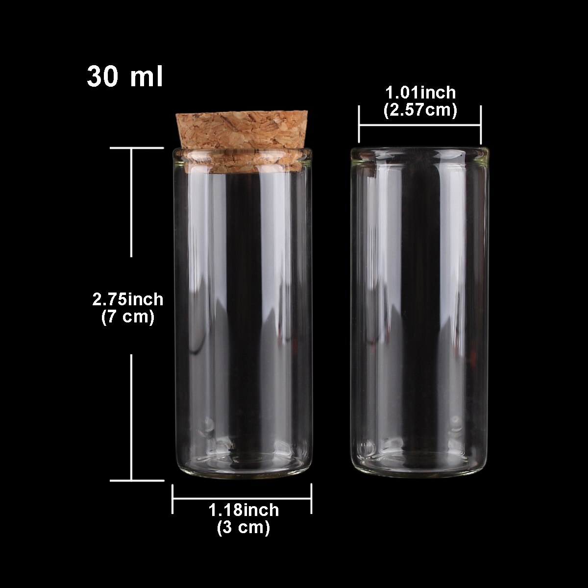15ml/25ml/30ml/35ml/40ml/45ml/50ml/55ml/60ml/80ml/100ml små provrör i glas med korkpropp flaskor burkar injektionsflaskor 24 st: 30ml(30 x 70mm)