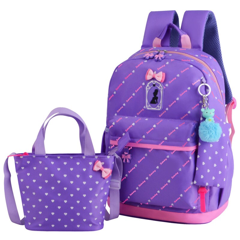 3 Stks/set Ster Afdrukken Kinderen Schooltassen Voor Meisjes Tieners Rugzakken Kids Orthopedie Schooltassen Rugzak Mochila Infantil: purple 3
