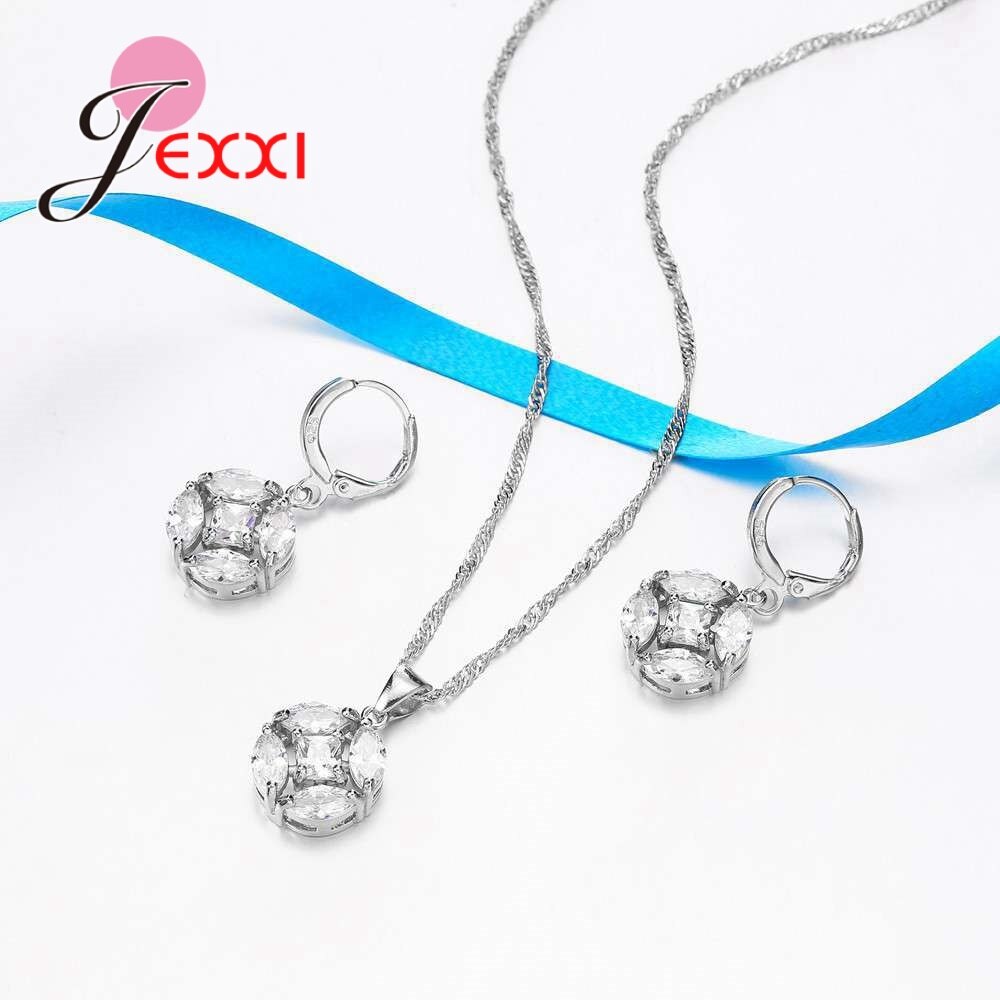 austriaco cristal piedra 925 Sterling Silver Jewelry Sets pendiente colgante Necklace Set mujer boda Jewellery