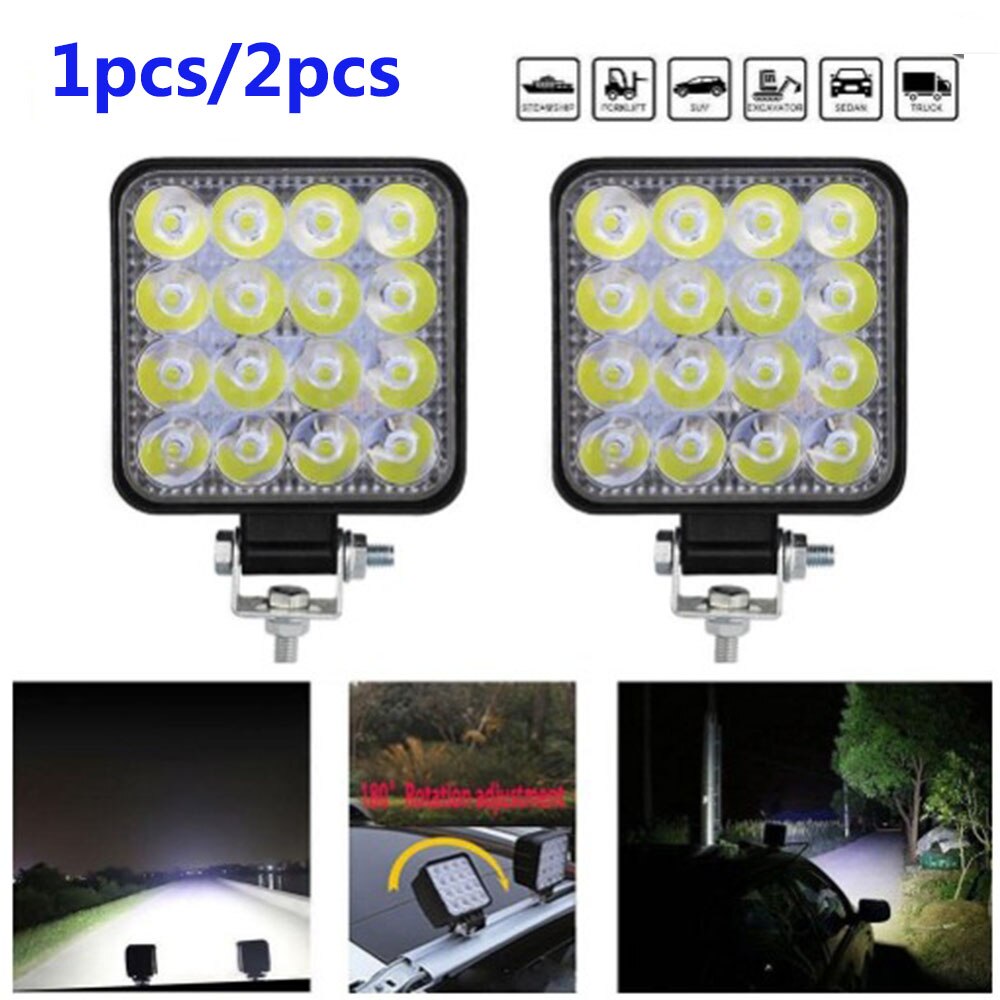 DC 12-24V LED Car Work Light 16LED Square 48W Engineering Light Inspection Light Offroad Roof Light Driving Lamp
