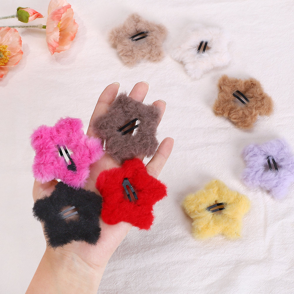 1/2/4 Uds. Pinzas para el cabello BB de estrella de felpa dulce para mujeres y niñas, horquillas con flequillo lateral esponjoso, pasadores, accesorios para el cabello Y2K