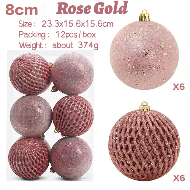 8cm/12pz impostato di palline di natale dipinte con paillettes luccichio oro argento decorazioni pendenti in plastica per la casa ornamento dell'albero di natale: Fluorescenza Gialla