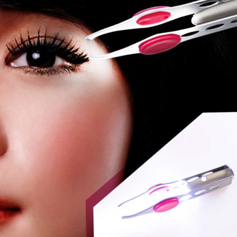 Mini pinzas para cejas, herramientas de belleza para maquillaje de cejas, pinzas para depilación, pinzas para cejas con lámpara LED con clip