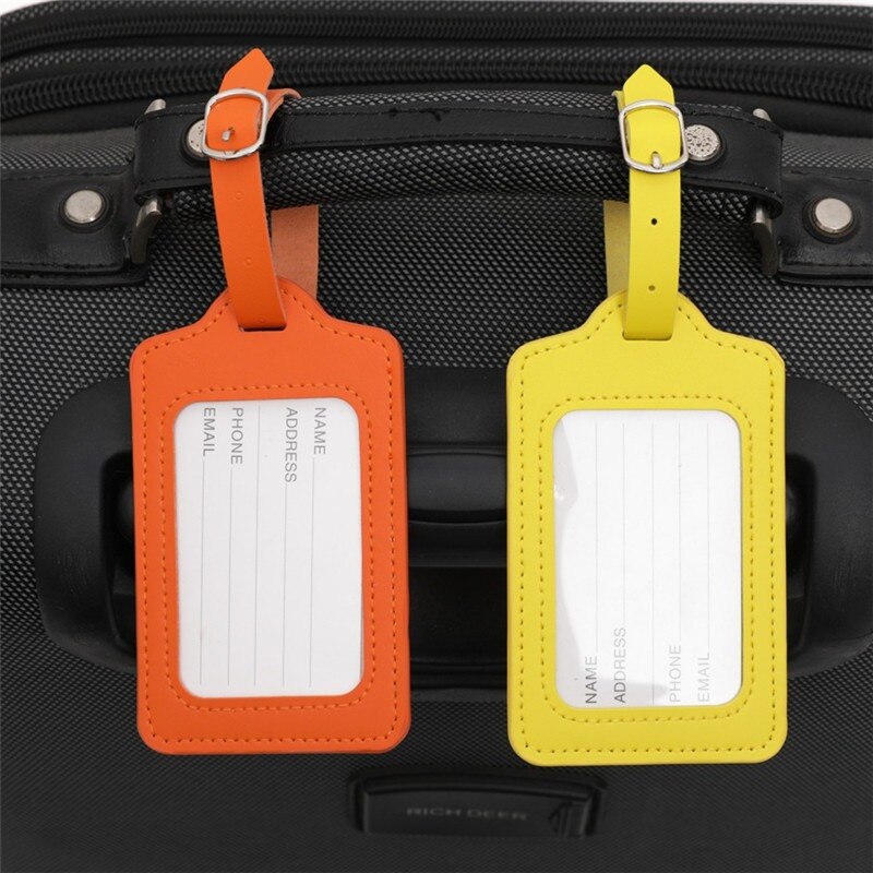Farverig pu læder bagage tag taske vedhæng håndtaske bagage navneskilte kuffert adresse etiket holder rejsetilbehør