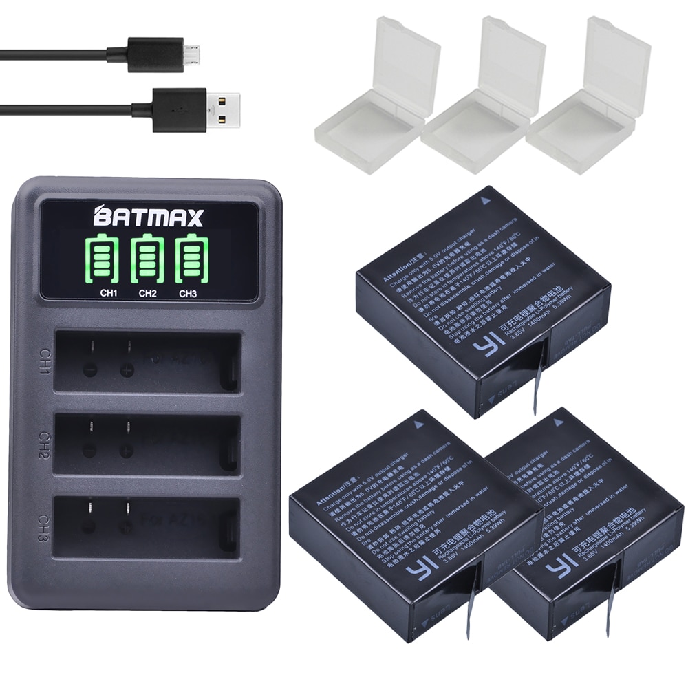 3.85v az16-1 paristoa xiaomi yi lite 2 4k 4k +  led usb 3 -paikkainen laturi xiao  yi 4k -toimintakameran akulle