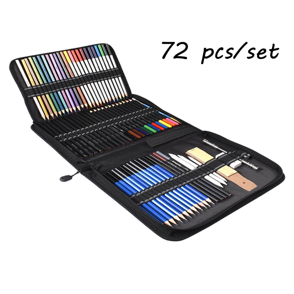 144Pcs Kleur Potlood En Schets Potloden Set Voor Tekening Art Tool Kit 72 Stuks Aquarel Metallic Olie Potlood Kunstenaar art Supplies: 72 Drawing Pencils