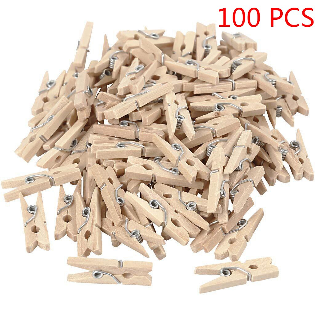 Mini pinzas de madera Natural para fotos, 100 CM, 50/2,5 Uds.: brown 100 PCS