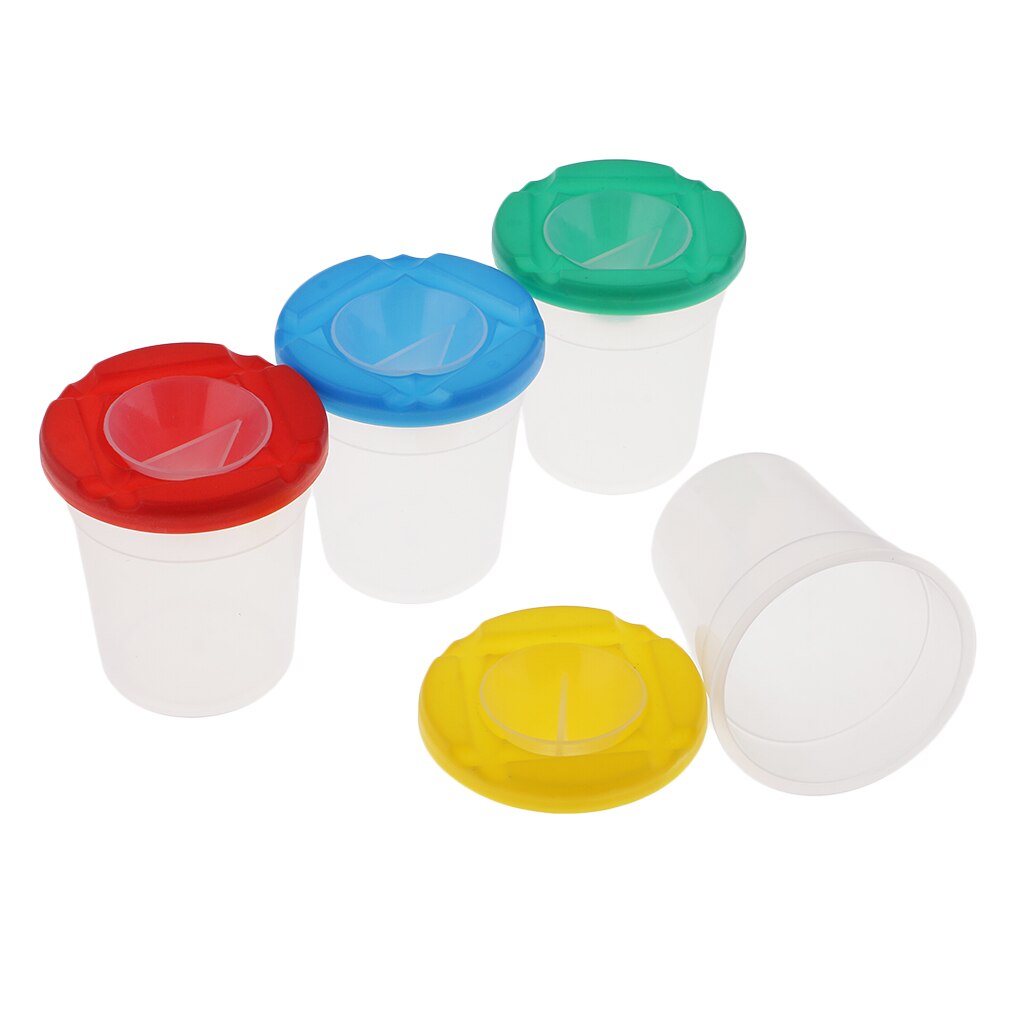 Juego de 4 tazas para pintura a prueba de derrames para niños, con tapas, herramientas de dibujo para pintar