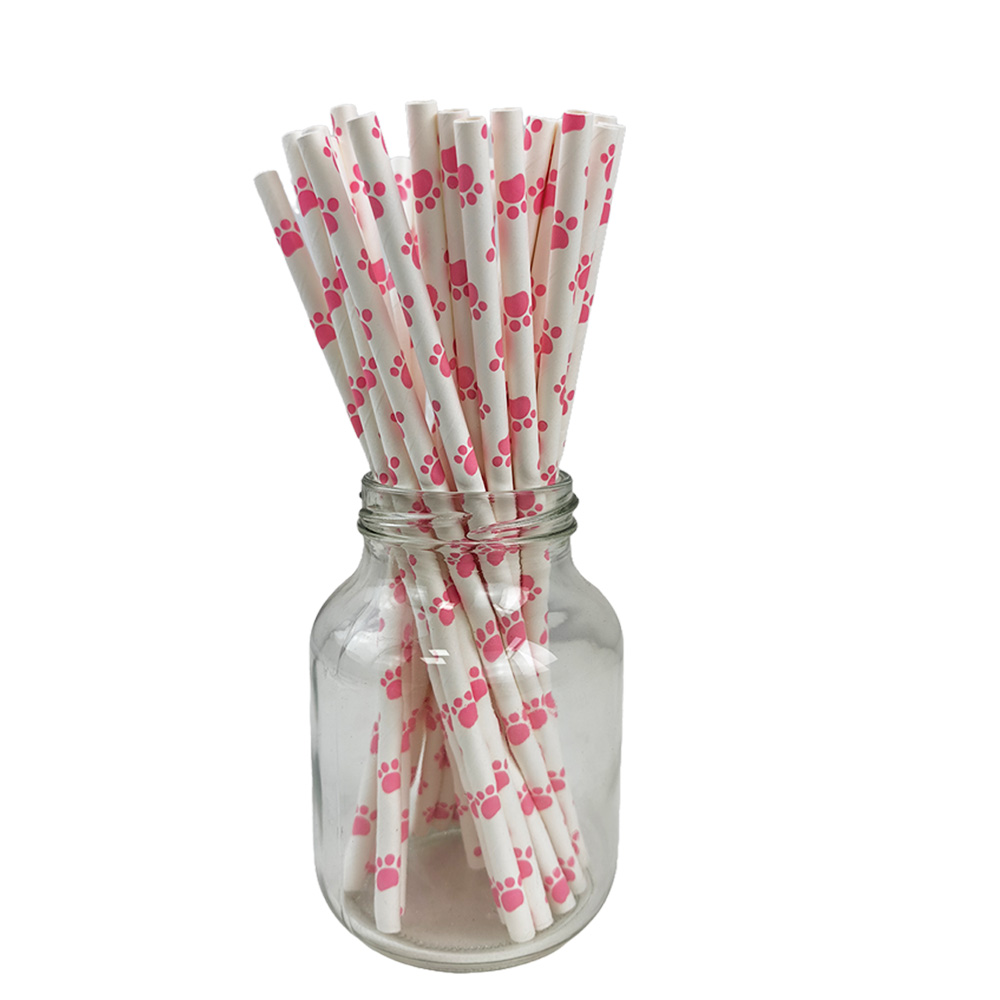 Canudos de papel com estampa de pata de cachorro, 25/50/100/200 peças, canudos de papel para cachorro, canudos para beber temáticos de cachorro, decorações de festa de aniversário de cachorro: L / Fluorescência Amarela