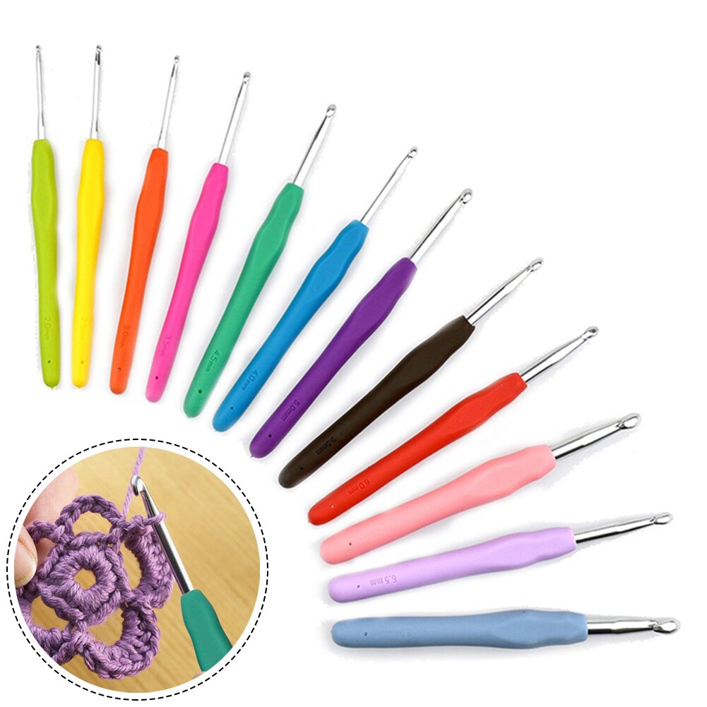 1pc Aluminum Crochet Hook Crochet Needles 2-10mm For Knitting Sewing Needles Tool With Randomly Soft Rubber Handle