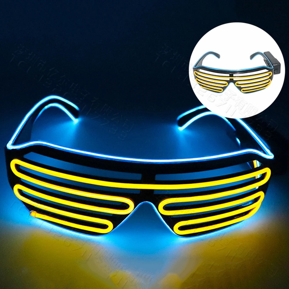 Lunettes rave néon à obturateur clignotant à LED, lueur dans l'obscurité, nuances, Noël, fête d'Halloween: YELLOW