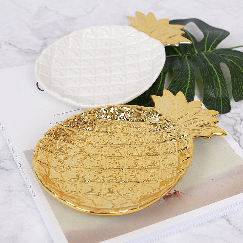 Keramische Ananas Opbergvak Gouden Ananas Vormige Sieraden Lade Gebak Gedroogd Fruit Plaat Fruitschaal Organizer