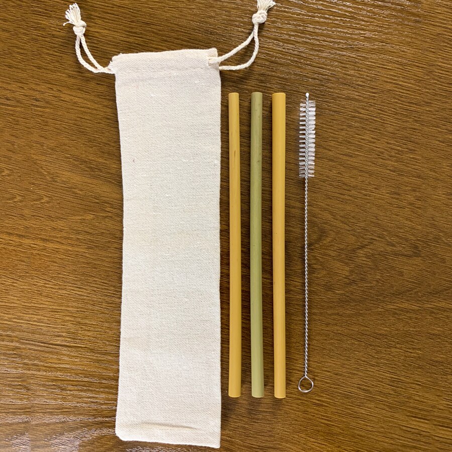 13/11/9/6-Pack Houten Bestek Bestek Set Bamboe Stro Servies Set Met Doek Tas Messen Vork lepel Reizen: 3pcs Straws