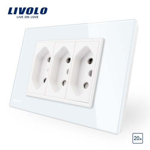 Livolo Braziliaanse/Italiaanse Standaard 3 Pins 20A stopcontact, Wit/Zwart Glas panel Zonder Stekker, c9C3CBR2-11/12: White