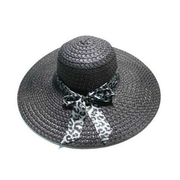 Sombrero de paja de ala ancha para mujer y niña, sombreros flexibles de playa, sombreros de paja plegables para el sol: Negro