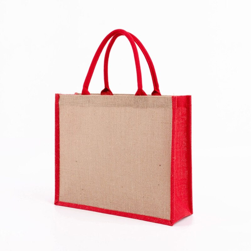 Jutepose med lamineret interiør og blødt bomuldshåndtag, indkøbsposer til kvinder, brudepige: Rød