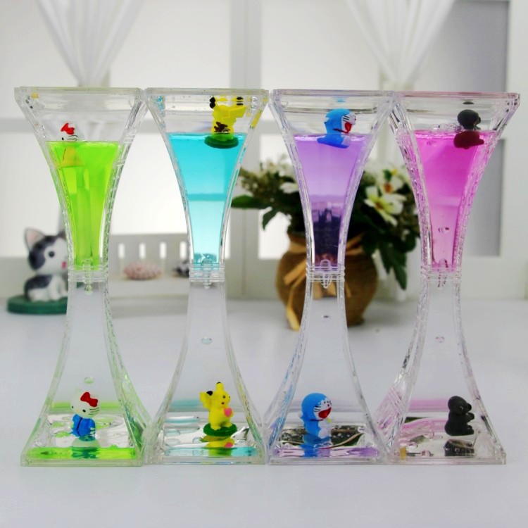 Valentine's Day Double Hourglass Liquid Timer Visual Timer Oil Liquid Motion Hourglass Floating Desk Heart Decoration Acrylic