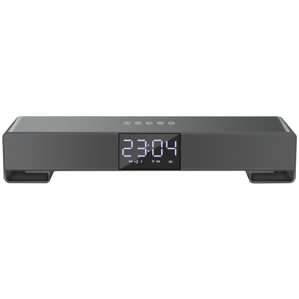 TOPROAD Touch Wireless Soundbar Dual Bass Stereo Bluetooth Speaker Support LCD Display Clock Handfree Radio Boombox for PC Phone: grey with retail box