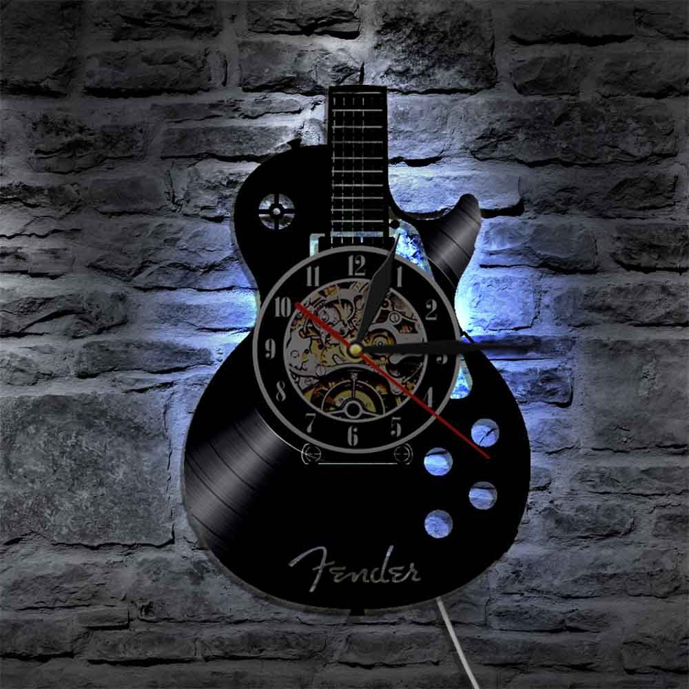1pc väggklocka elegant vardagsrum vägg hängande klocka vinylskiva väggklocka gitarr form väggklocka dekorativ väggklocka