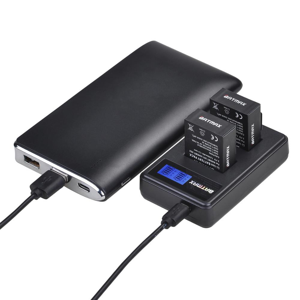 2 uds. De batería AHDBT-301 + cargador Dual LCD USB para GoPro Hero3 Hero3 + hero 3 hero 3 + baterías para cámara negra