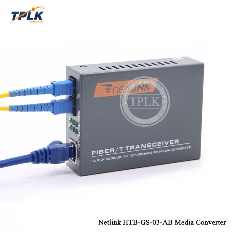 1Pair Gigabit Fiber Optical Media Converter Netlink HTB-GS-03 A/B 20km SC Port External Power Supply SM SingleFiber 1000Mbps