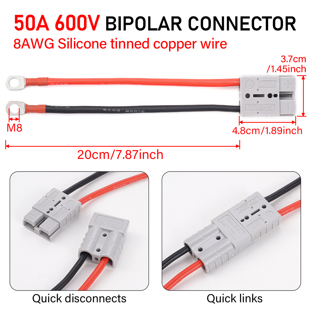 Zweipoliger Stecker 50a 600V mit 8awg Silikon kabel Gabelstapler Elektroauto Batterie Ladestecker Hochs trom stecker Bausatz