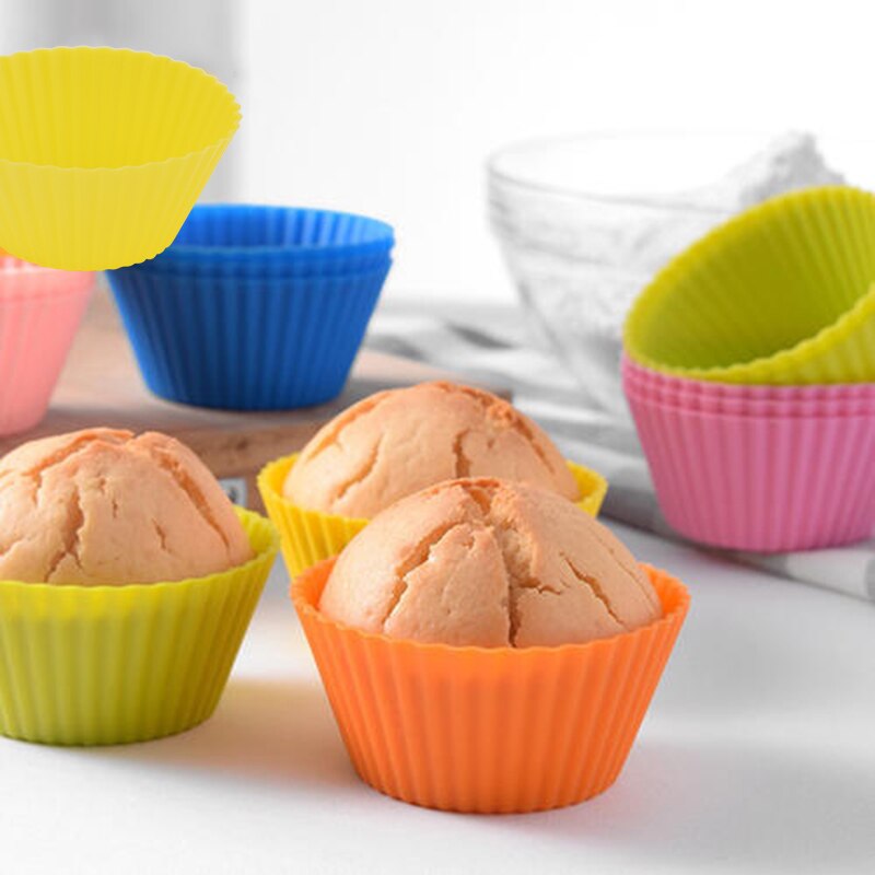 12 stk silikon kakeform rund muffins cupcake bakeformer gjenbrukbare gjør-det-selv kake dekorasjonsverktøy bryllup bursdagsfest dekorasjoner