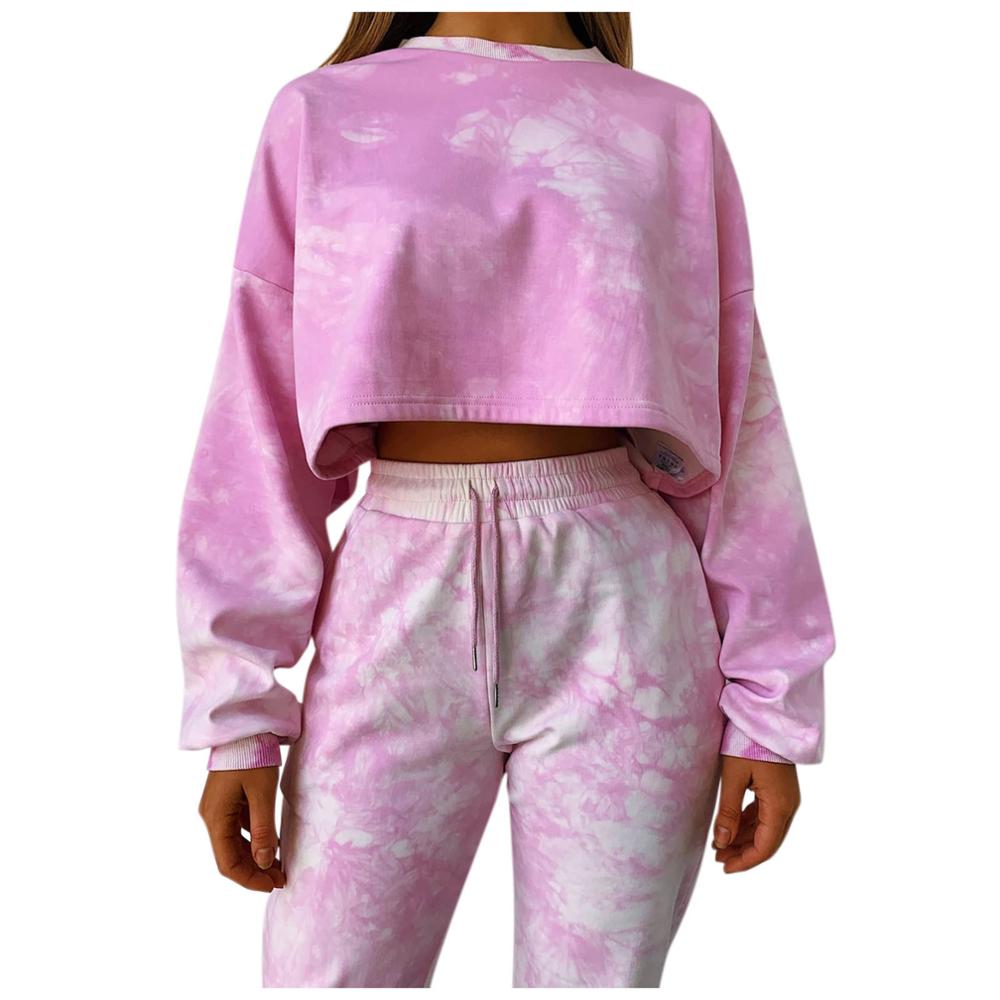 Tracksuit Women Tie Dye 2 Piece Set O-Neck Long Sleeve Blouse+Pants Outfit Dres Damski Dresy Damskie Komplet Dresowy Damski: B / XL