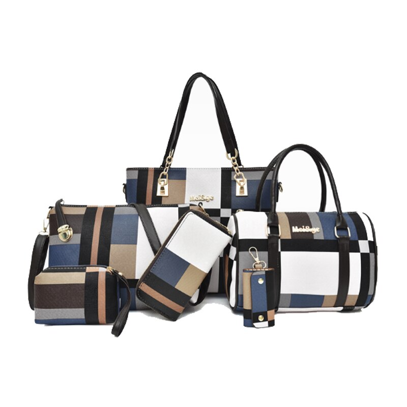 Kvinder håndtasker skulder crossbody tasker pu læder tasker miwind 6- stykke sæt funktionelle bærbare tasker med stor kapacitet: Blå