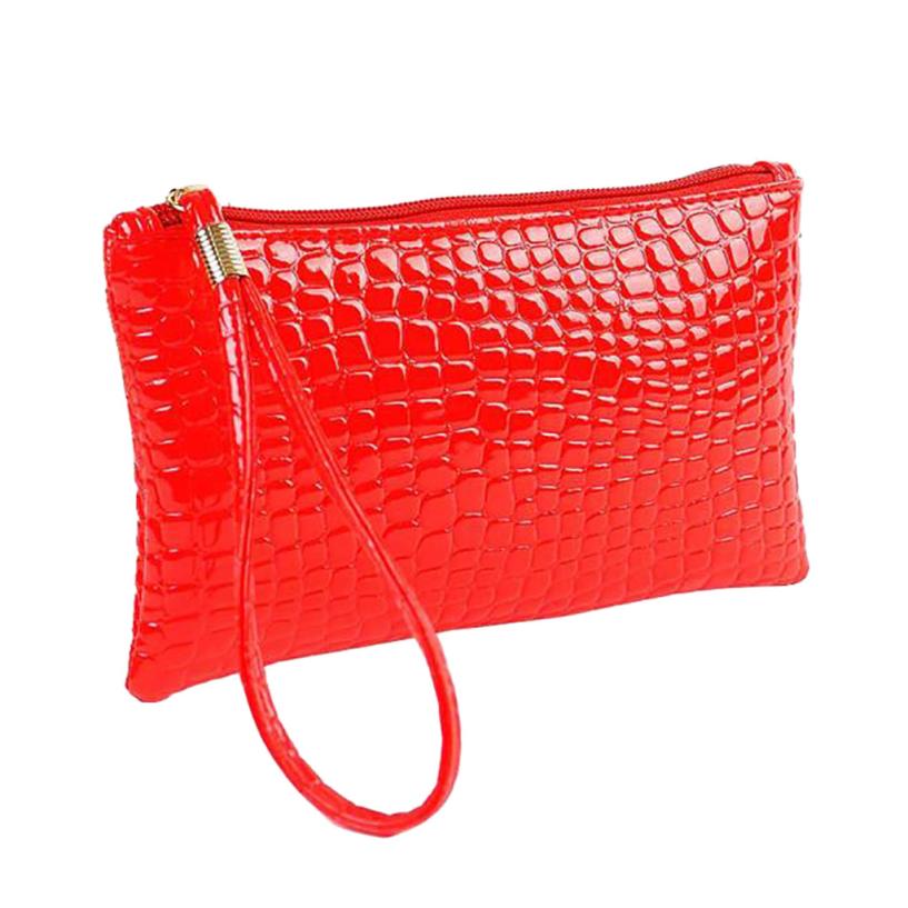 Bolso de mano de piel de cocodrilo para mujer, pochette de noche, tipo sobre,: Red