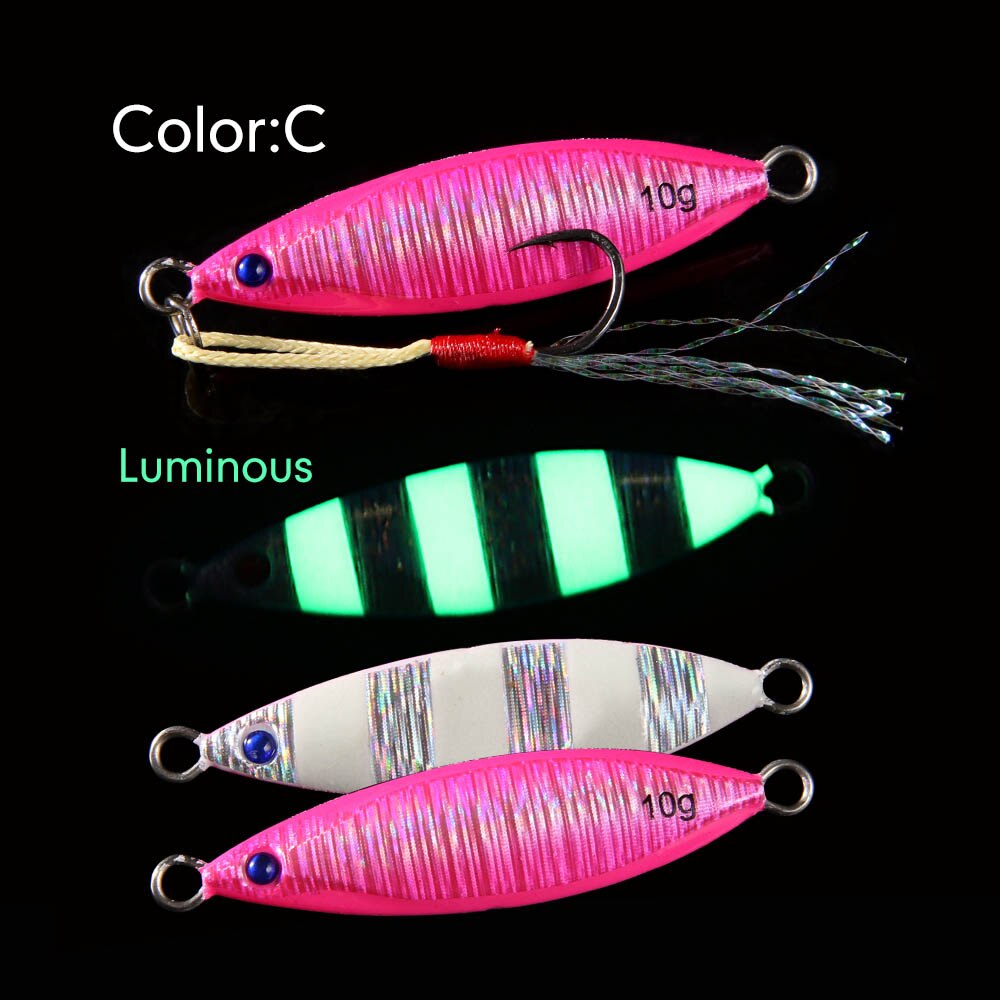 Micro metal jig fishing lure light shore casting game lure 5g 10g Zebra Glow Rock jig: ColorC / 50mm10g