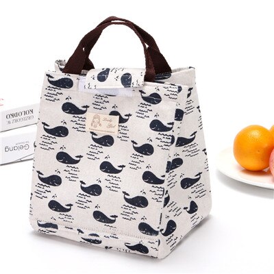 Thermal Insulated Lunch Bags for Women Kids Large Capacity Picnic Food Bag Portable Canvas Cooler Bag Fruits Fresh Storage Pouch: E