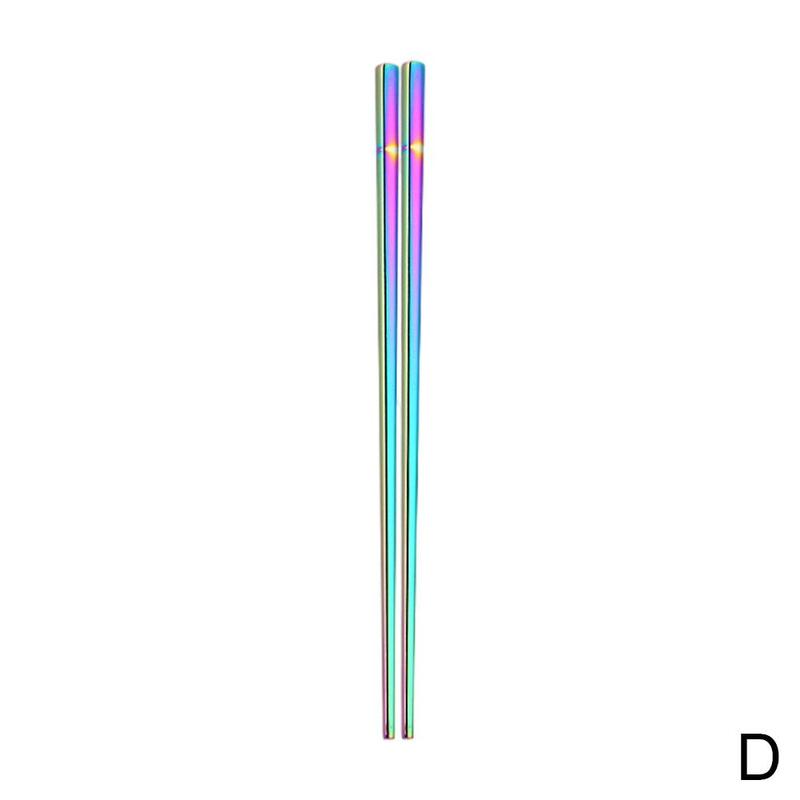2pcs Steel Chinese Chopsticks Non-slip Reusable Metal Chopstick for Sushi Hashi Food Sticks Tableware Kitchen Tools: One-size-Multi-color