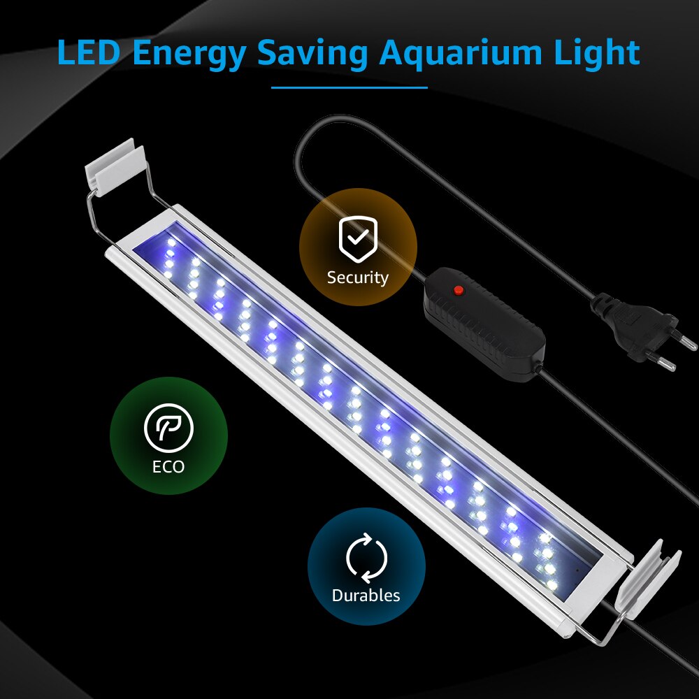 Svanur led akvarielys hvid og blå 20/40/60 cm udtrækbar clip on lampe akvarielys til ferskvandsplanter, der vokser