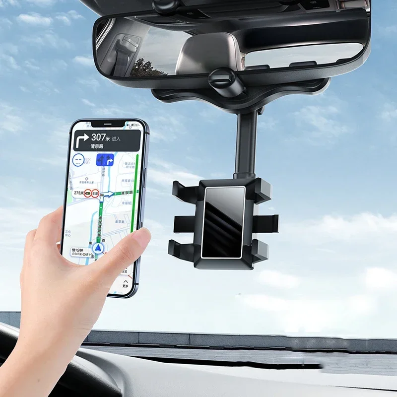 Draaibare en intrekbare autotelefoonhouder Achteruitkijkspiegel Rijdende recorderbeugel DVR/GPS Mobiele telefoonondersteuning met kabel